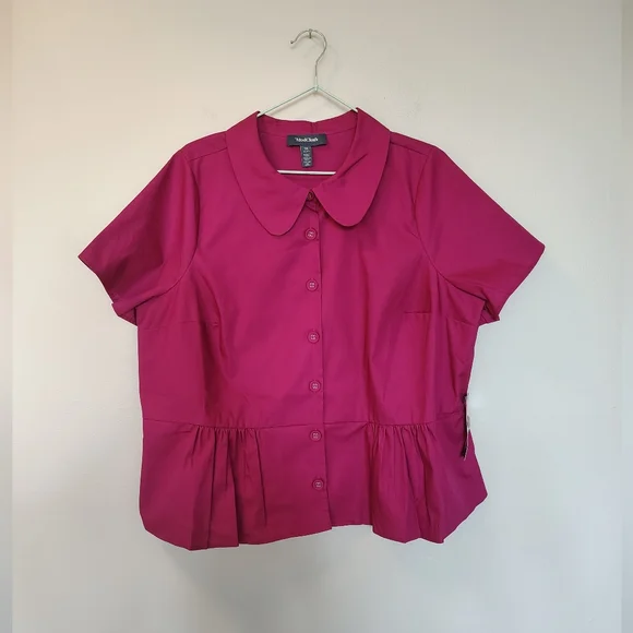 NWT Raspberry Peplum Cotton Blouse - Picture 3 of 4